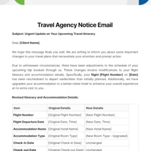 Travel Itinerary Update Email Template